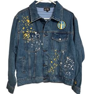 NWT FISLL Angel Reese 5 Chicago Sky WNBA Denim Paint Splatter Jacket Size M